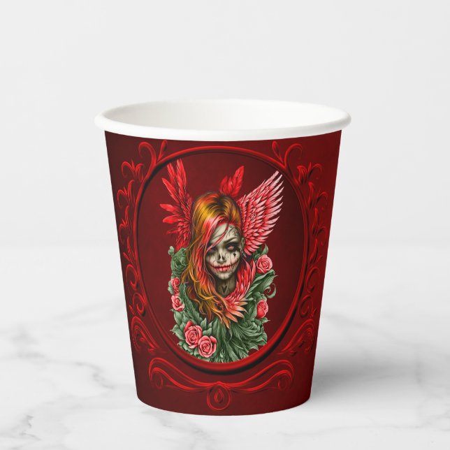Vasos De Papel Blossom gótico, el ángel de los rosas. (Anverso)