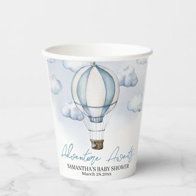Vasos De Papel Blue Air Balloon Baby Shower Paper cup (Anverso)