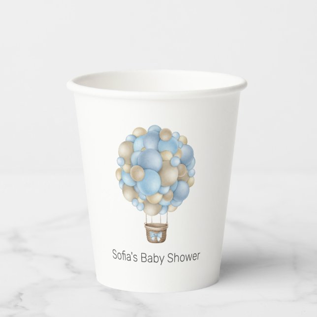 Vasos De Papel Blue Air Balloon Boy Baby Shower (Anverso)