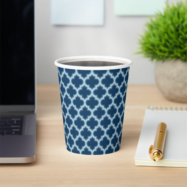 Vasos De Papel Blue and Baby Blue Trellis, Lattice, Quatrefoil (in situ)