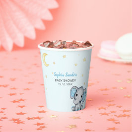 Vasos De Papel Blue and Gray Elephant Baby Shower