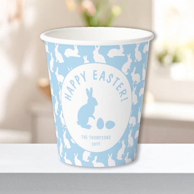 Vasos De Papel Blue And White Bunny Rabbit Pattern Happy Easter (Subido por el creador)