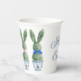 Vasos De Papel Blue and White Chinoiserie With Rabbit Topiaries