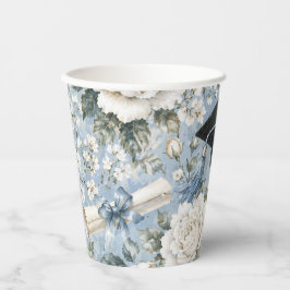 Vasos De Papel Blue and White Floral Graduation Party Paper Cups