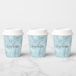 Vasos De Papel Blue Aqua Silver Marble Swirls