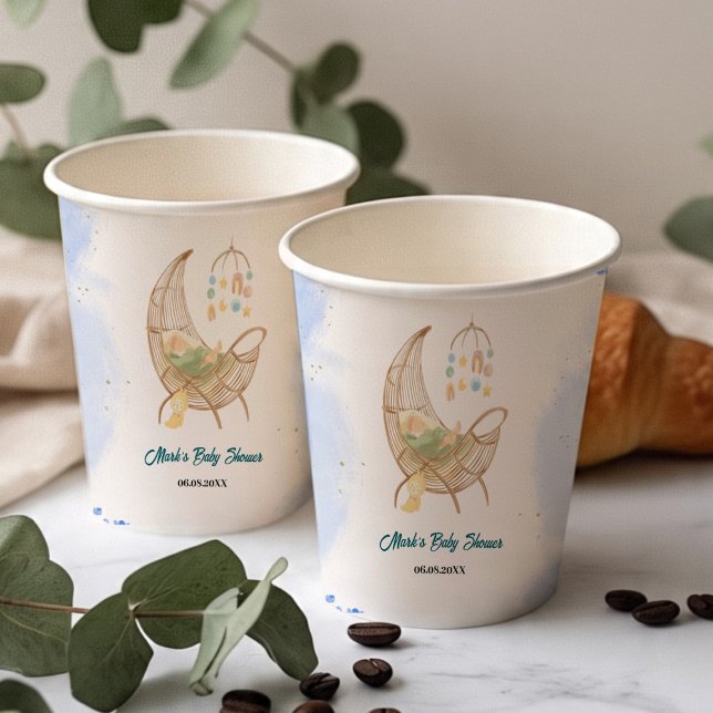 Vasos De Papel Blue Baby Shower Paper Cups – Custom Baby Name  (Subido por el creador)