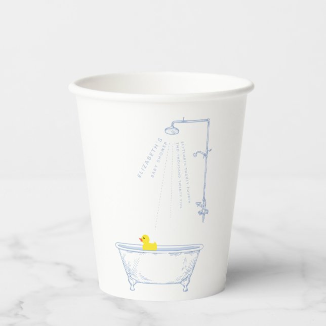 Vasos De Papel Blue Bathtub Yellow Duck Baby Shower Welcome (Anverso)