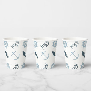 Vasos De Papel Blue Beach Anchors Palm Trees