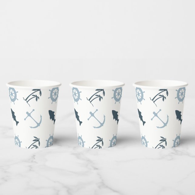 Vasos De Papel Blue Beach Anchors Palm Trees (Multi)