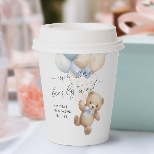 Vasos De Papel Blue bebe espera simple y moderna ducha de bebé (Blue Bearly Wait, baby boy shower paper cup.)