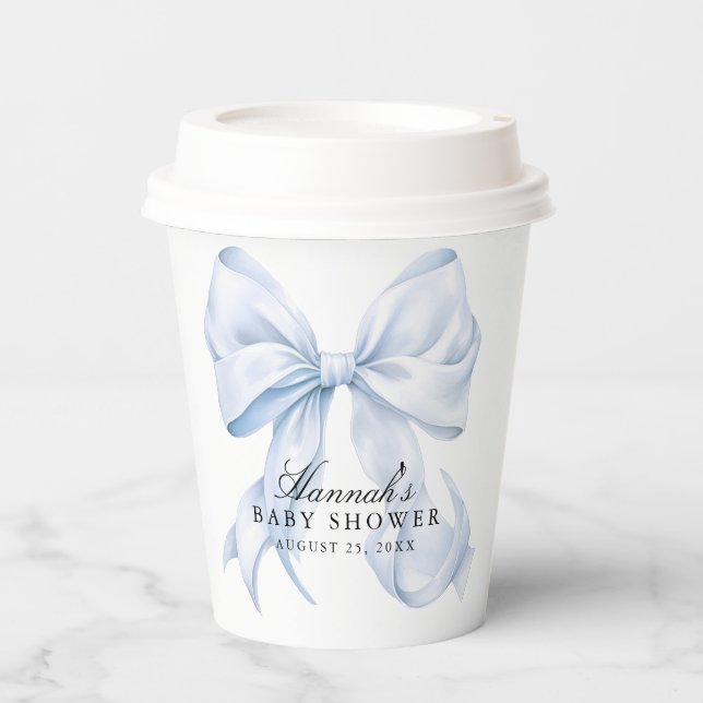 Vasos De Papel Blue Bow Baby Shower Coquette Bow Theme (Anverso)