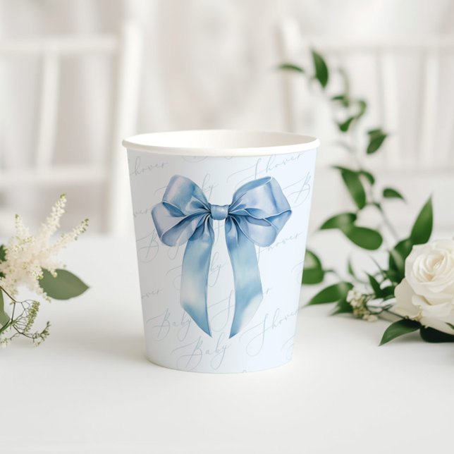 Vasos De Papel Blue Bow Elegant calligraphy Boy Baby Shower (Subido por el creador)