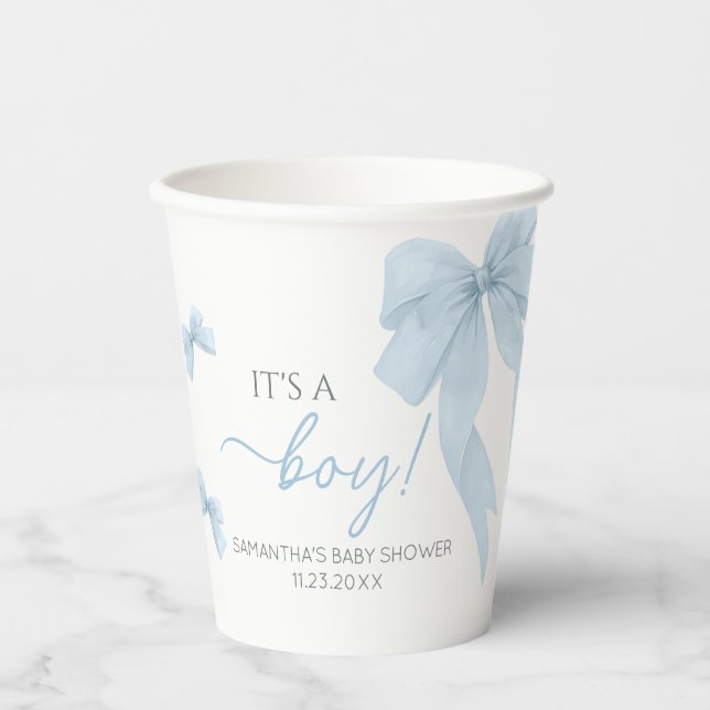 Vasos De Papel Blue Bow Es Un Chico Baby Shower (Anverso)