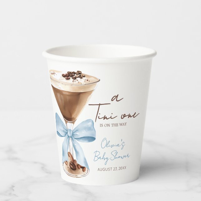 Vasos De Papel Blue Bow Espresso Martini Baby Shower (Anverso)