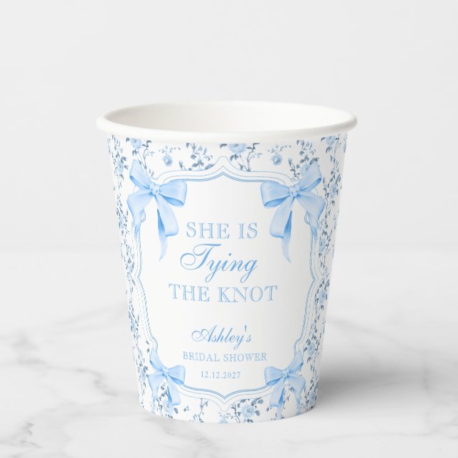 Vasos De Papel Blue Bow está atando la ducha nupcial (Anverso)