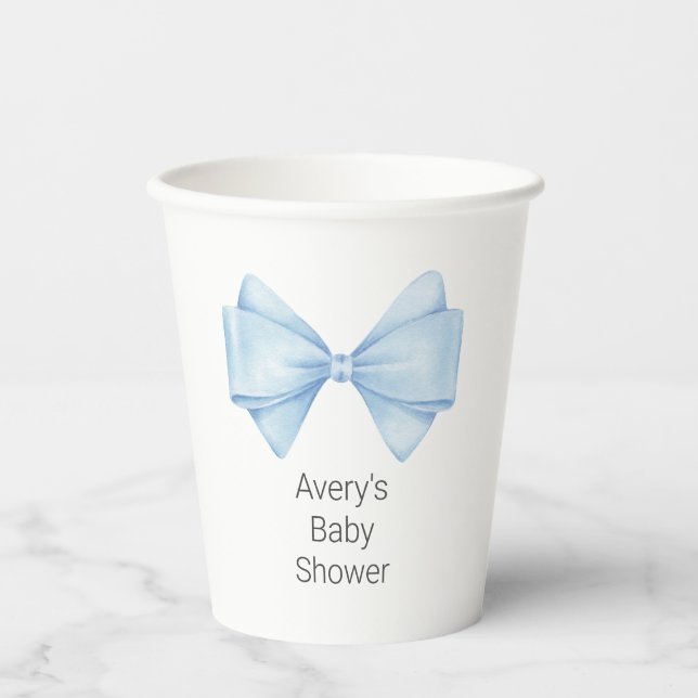 Vasos De Papel Blue Bow Modern Boy Baby Shower (Anverso)