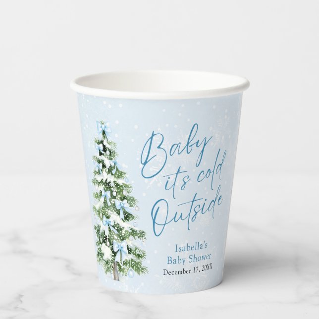 Vasos De Papel Blue Bows Girl Baby It's Cold Outside Baby Shower (Reverso )