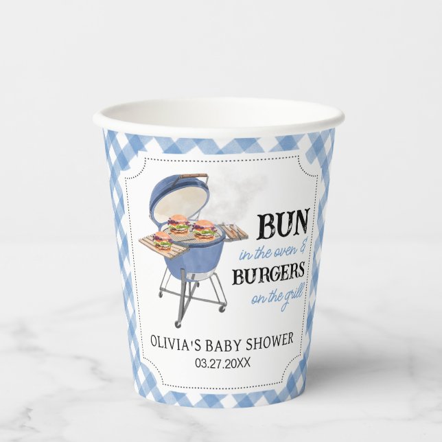Vasos De Papel Blue Burger BBQ Baby Shower (Anverso)