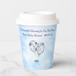 Vasos De Papel Blue Chinoiserie Baby Shower Tableware Set