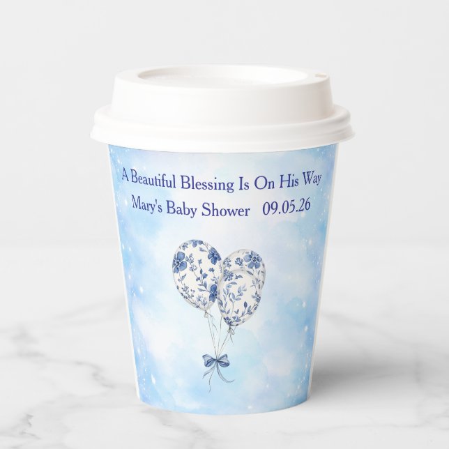 Vasos De Papel Blue Chinoiserie Baby Shower Tableware Set (Anverso)