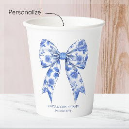 Vasos De Papel Blue Chinoiserie Bow Baby Shower Paper cup