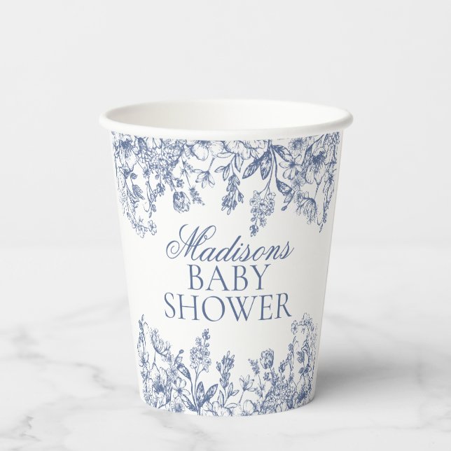Vasos De Papel Blue Chinoiserie Vintage Floral Baby Shower (Reverso )