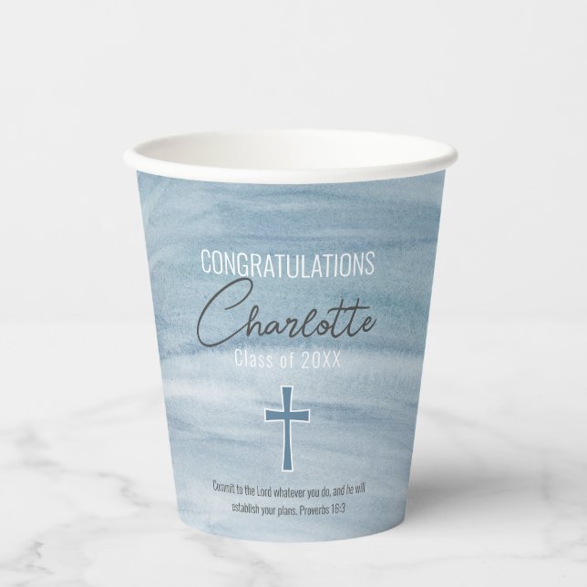 Vasos De Papel Blue Christian Cross Graduation (Anverso)