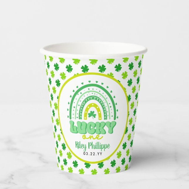 Vasos De Papel Blue Clover & Rainbow Lucky One First Birday (Anverso)