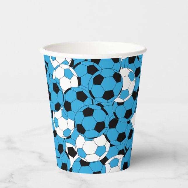 Vasos De Papel Blue Colored Soccer Balls (Anverso)