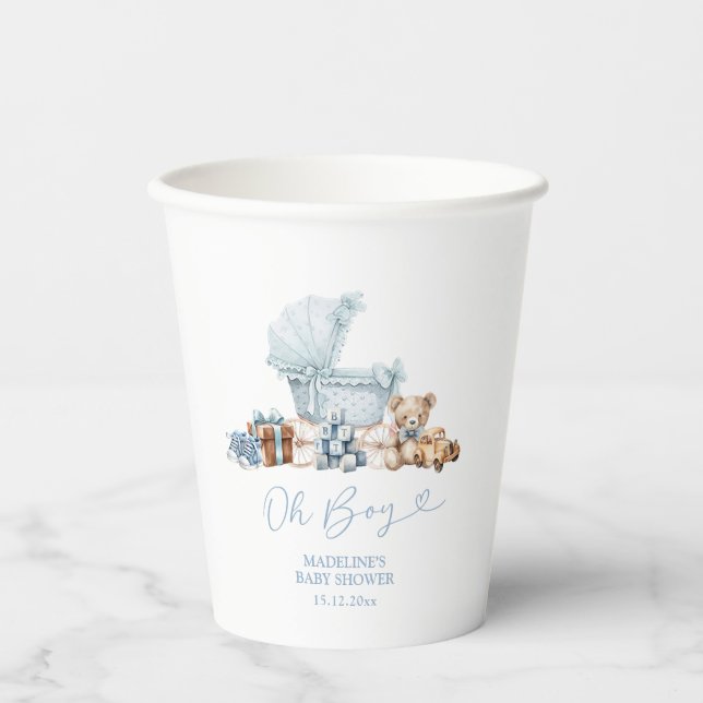 Vasos De Papel Blue Coquette Baby Carriage Baby Shower Paper Cups (Anverso)