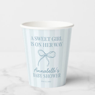 Vasos De Papel Blue Coquette Bow Pastel Baby Shower rayado