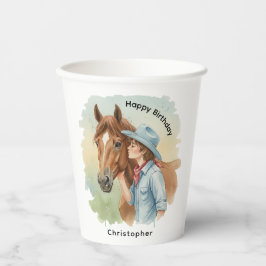 Vasos De Papel Blue Cowboy Kissing a Horse Birthday