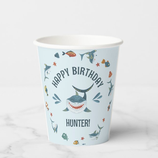 Vasos De Papel Blue Cute Funny Sharthday Party (Anverso)