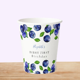 Vasos De Papel Blue eberry Berry First Birday Watercolor Cute