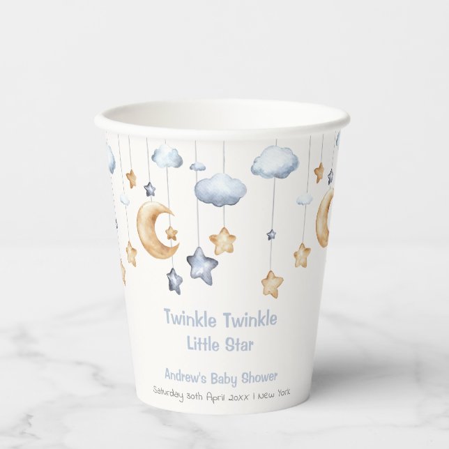 Vasos De Papel Blue Elegle Twinkle Twinkle Baby Shower (Anverso)
