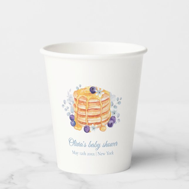 Vasos De Papel Blue Floral Blueberry Pancake Brunch Baby Shower (Anverso)