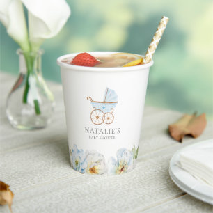 Vasos De Papel Blue Floral Boy Cubos de papel de Baby Shower