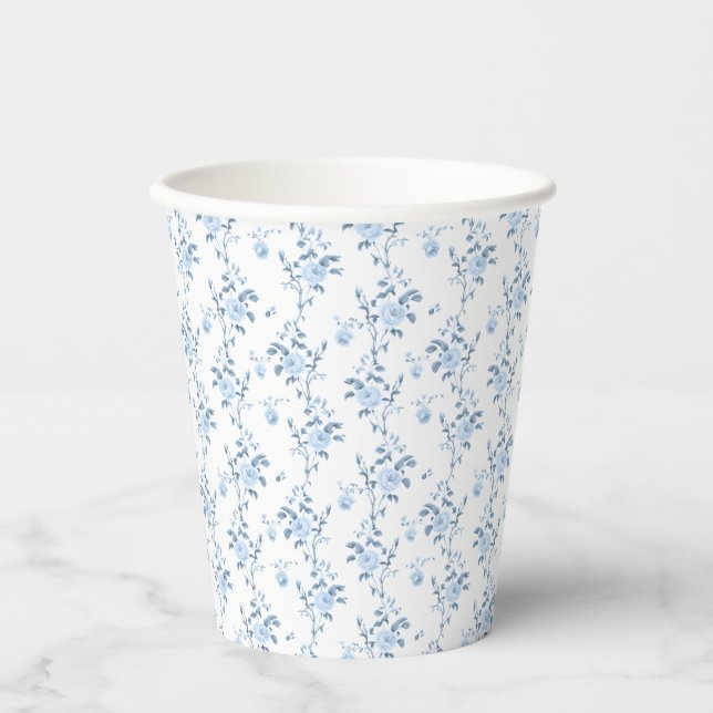 Vasos De Papel Blue Floral Elegal Bridal Shower (Anverso)