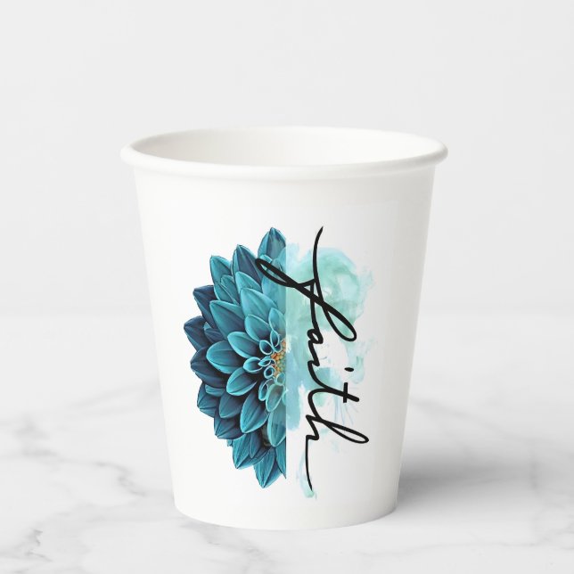 Vasos De Papel Blue Floral Faith (Anverso)