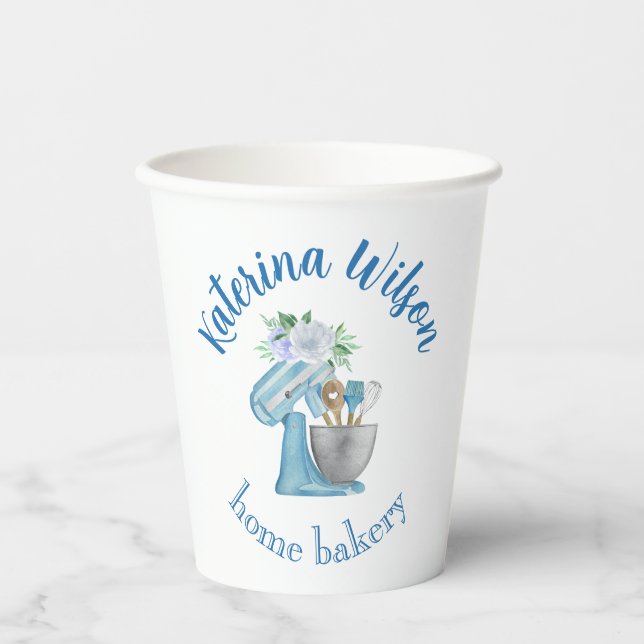 Vasos De Papel  Blue Flower Mixer Small Bakery Logo Brand (Anverso)