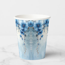 Vasos De Papel Blue Flowers and Pearls Paper Cups