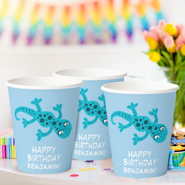 Vasos De Papel Blue Gecko Lizard Dibujando Niños Cumpleaños (Subido por el creador)