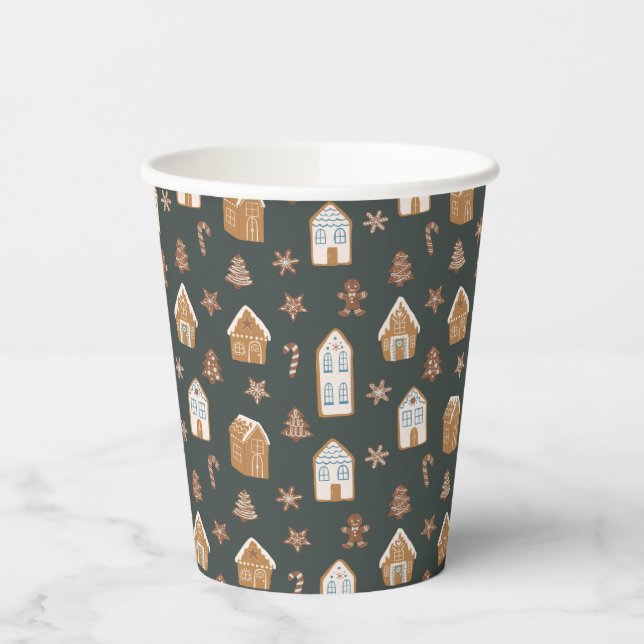 Vasos De Papel Blue Gingerbread House Pattern Baby Shower (Izquierda)