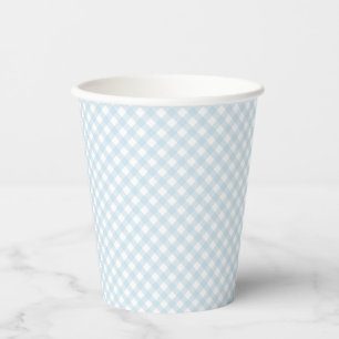 Vasos De Papel Blue gingham linda y simple ducha de bebé