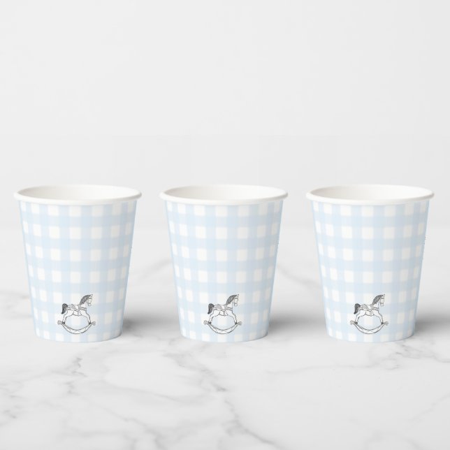 Vasos De Papel Blue Gingham Rocse Horse Paper taza (Multi)
