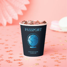 Vasos De Papel Blue Globe Passport Travel Baby Shower