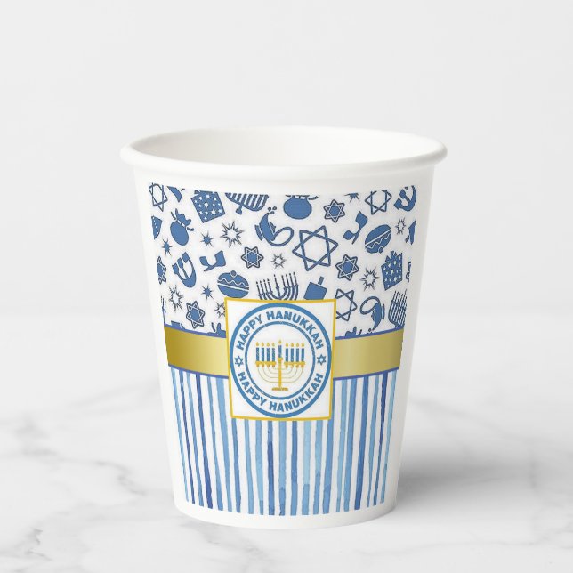 Vasos De Papel Blue Hanukkah (Anverso)