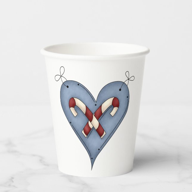 Vasos De Papel Blue Heart with Candy Canes Country Christmas (Anverso)