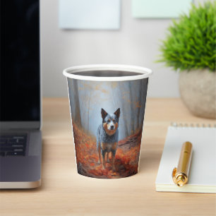 Vasos De Papel Blue Heeler en otoño hojas caídas inspiran