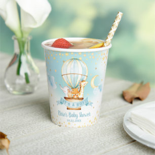 Vasos De Papel Blue Hot Air Balloon Cute Animals Boy Baby Shower